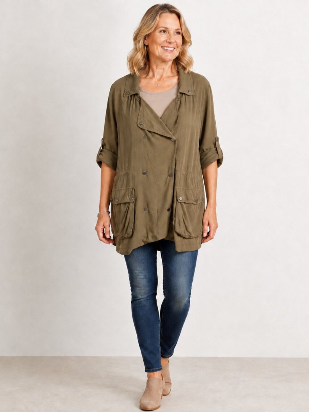Miss Me Sz L Olive Green Utility Military Jacket Cargo Pockets Boho Casual